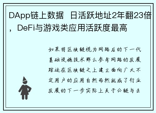 DApp链上数据  日活跃地址2年翻23倍，DeFi与游戏类应用活跃度最高