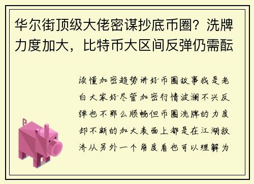 华尔街顶级大佬密谋抄底币圈？洗牌力度加大，比特币大区间反弹仍需酝酿！